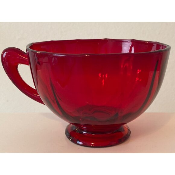 Tea Cup Handle Ruby Red Glass Footed Base Replacement Vintage Unmarked - Picture 5 of 11